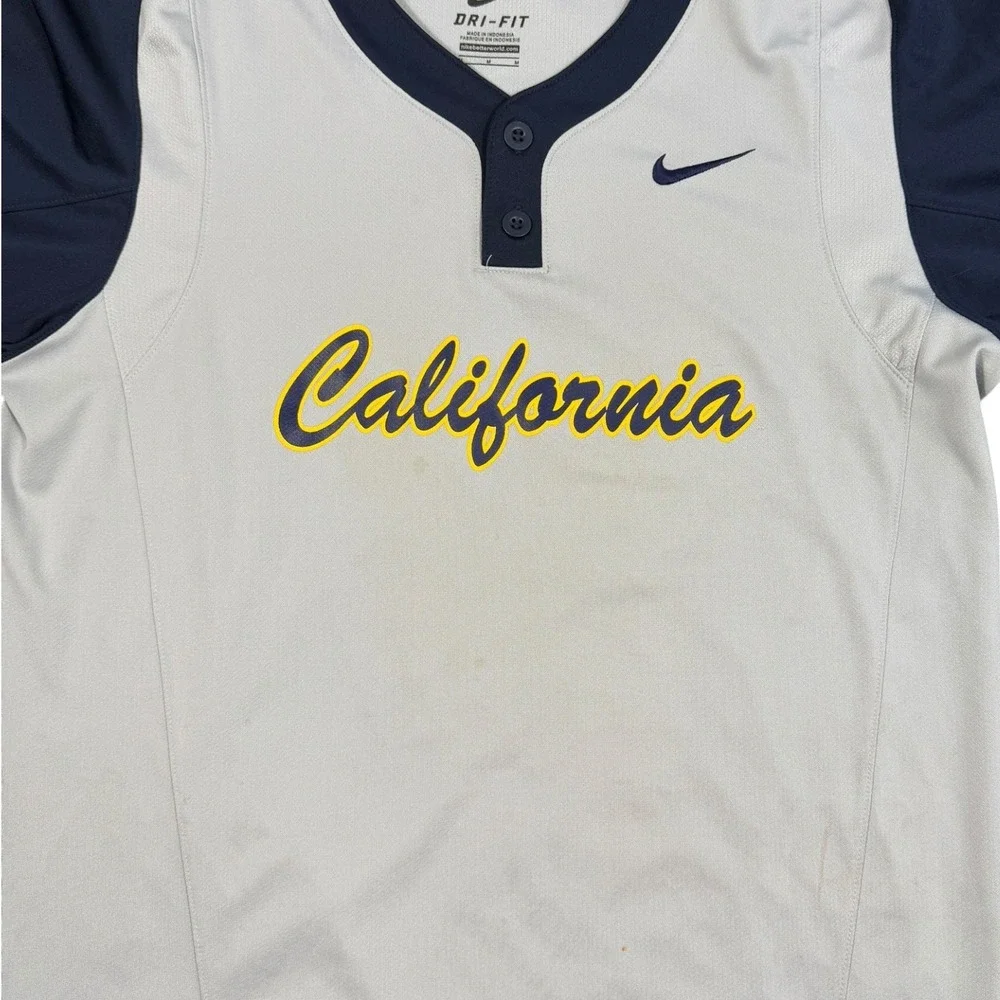 Nike Baseball Jersey Mens Medium Gray California Golden‎ Bears Dri-FIT Henley 3